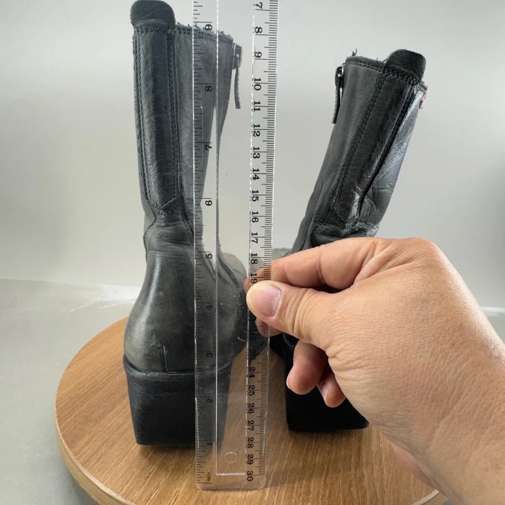 Unbranded Leather Platform Wedge Boots Size 36 5.5 6 Gray Steampunk Edgy Whimsy